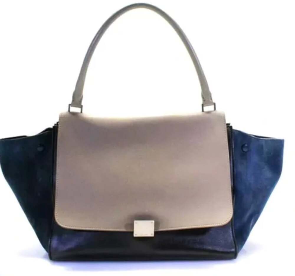Celine Trapeze Tricolor Leather and Suede Handbag